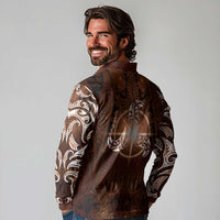 New Zealand Matariki Tupuanuku Long Sleeve Polo Shirt Maori Moko Brown Galaxy LT05 - Polynesian Pride