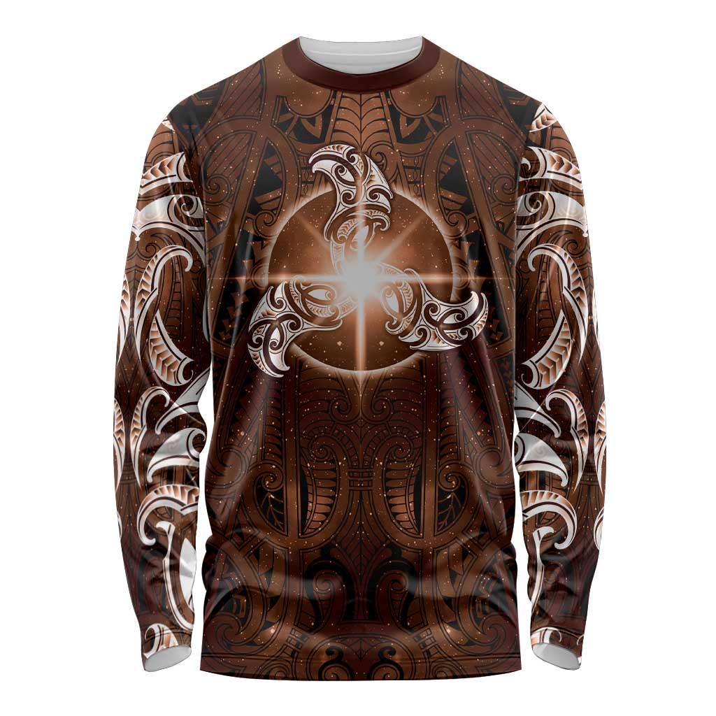 New Zealand Matariki Tupuanuku Long Sleeve Shirt Maori Moko Brown Galaxy