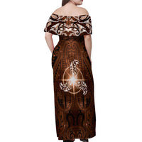 New Zealand Matariki Tupuanuku Off Shoulder Maxi Dress Maori Moko Brown Galaxy