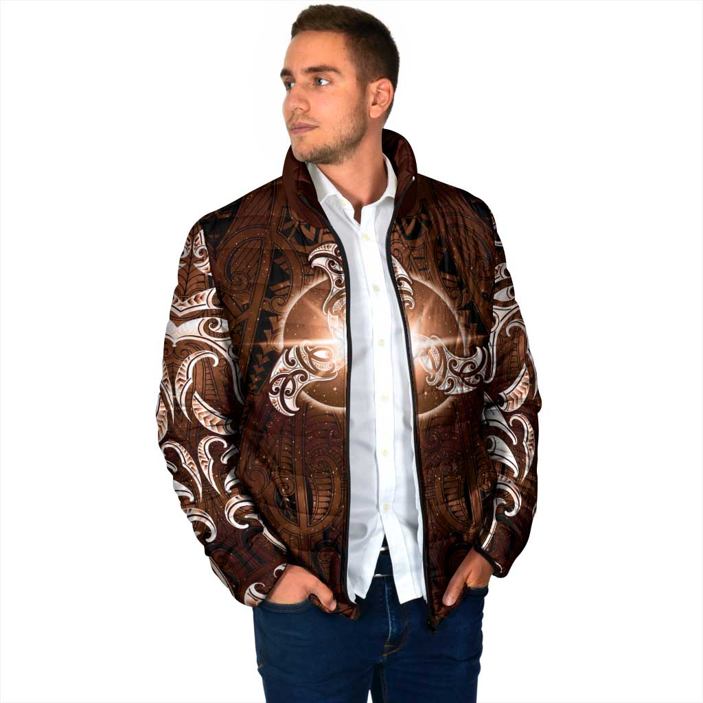 New Zealand Matariki Tupuanuku Padded Jacket Maori Moko Brown Galaxy