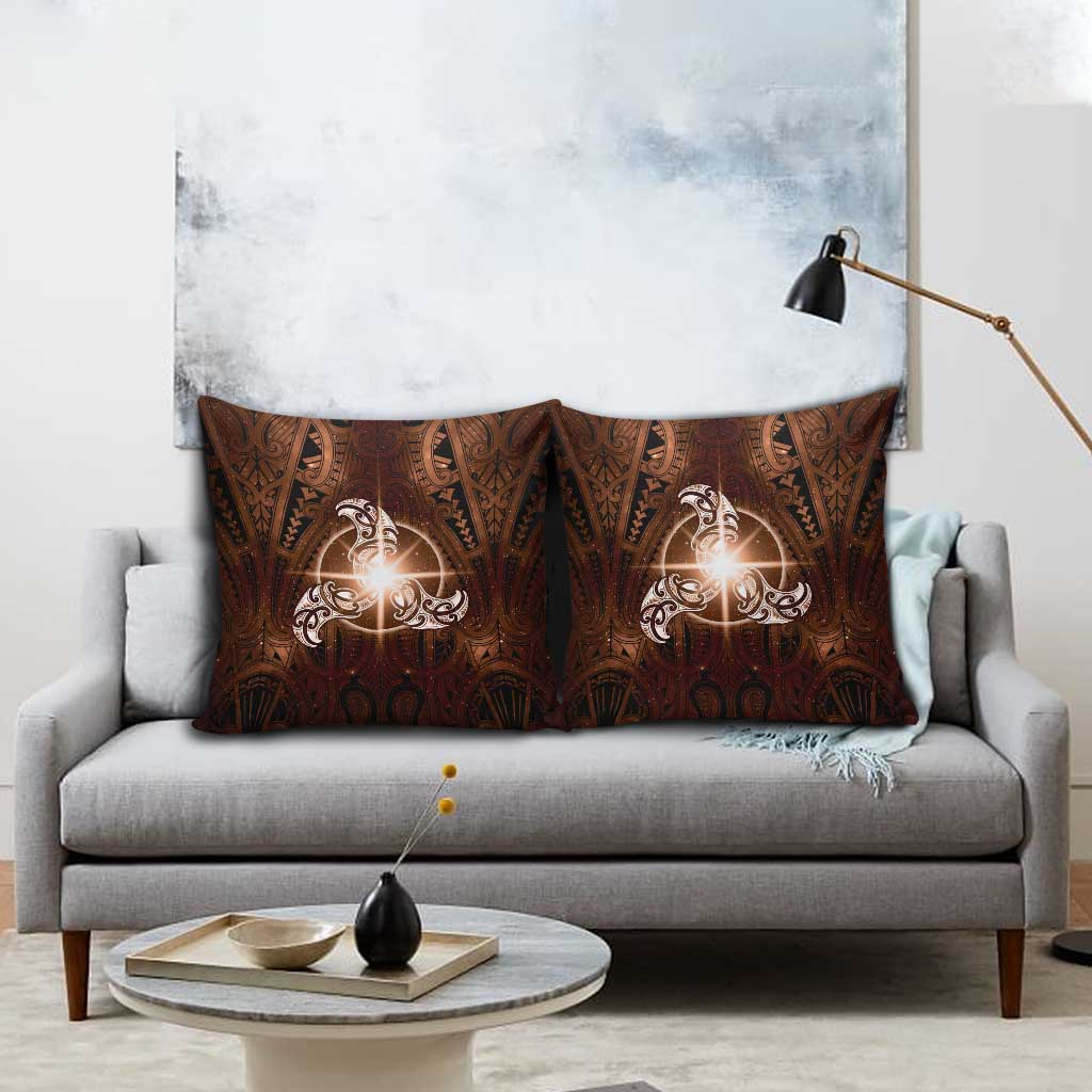 New Zealand Matariki Tupuanuku Pillow Cover Maori Moko Brown Galaxy