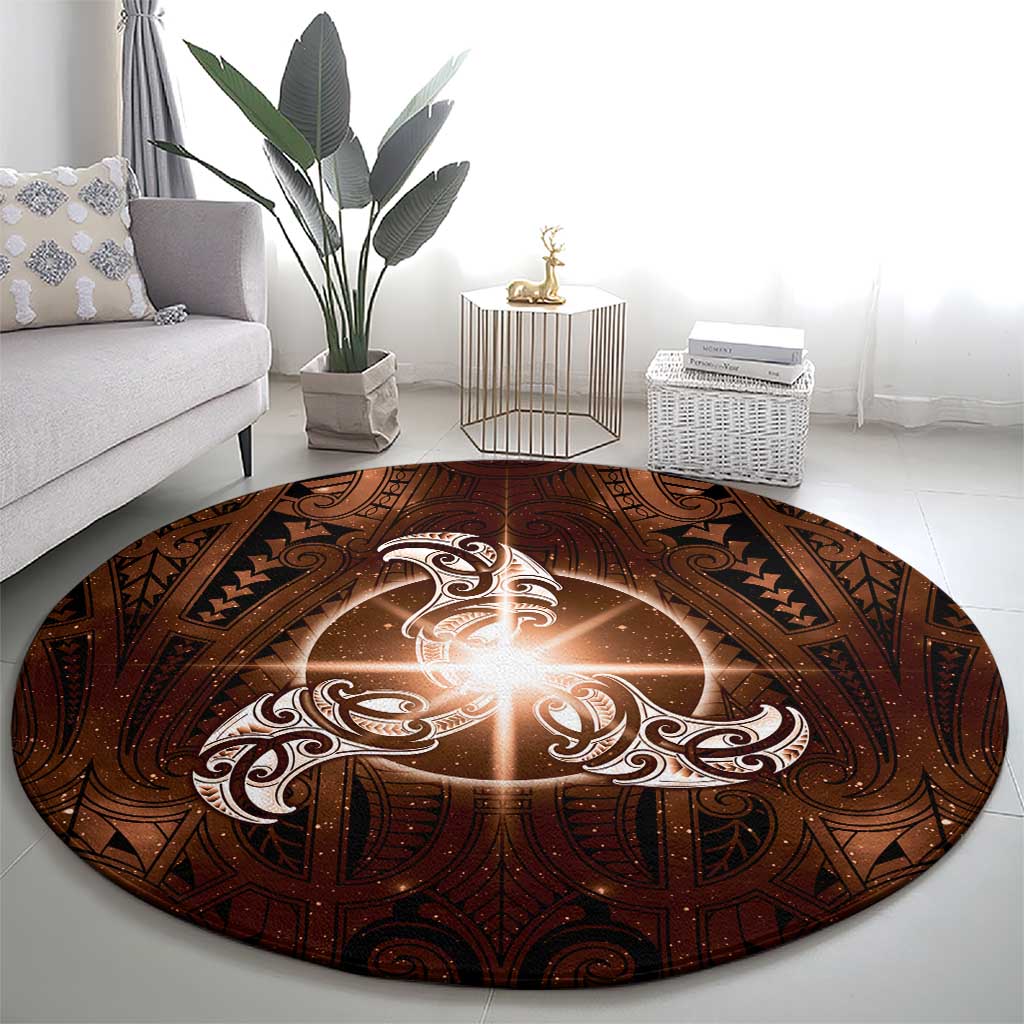 New Zealand Matariki Tupuanuku Round Carpet Maori Moko Brown Galaxy