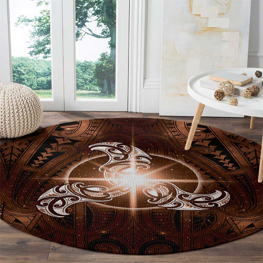 New Zealand Matariki Tupuanuku Round Carpet Maori Moko Brown Galaxy