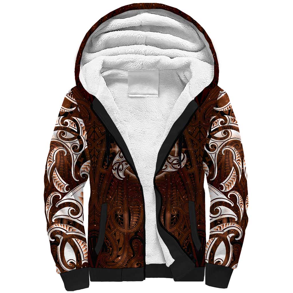 New Zealand Matariki Tupuanuku Sherpa Hoodie Maori Moko Brown Galaxy LT05 Unisex Brown - Polynesian Pride
