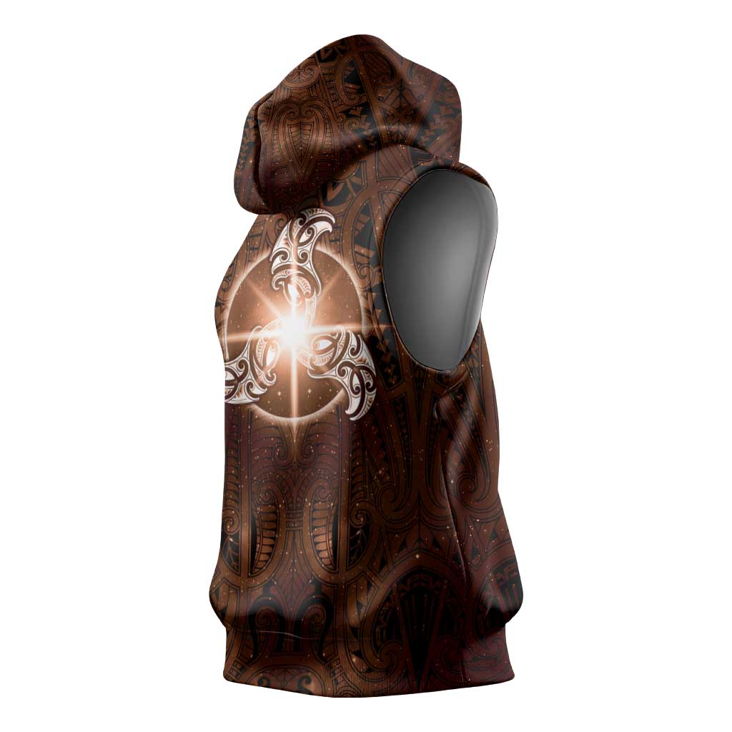 New Zealand Matariki Tupuanuku Sleeveless Hoodie Maori Moko Brown Galaxy LT05 - Polynesian Pride