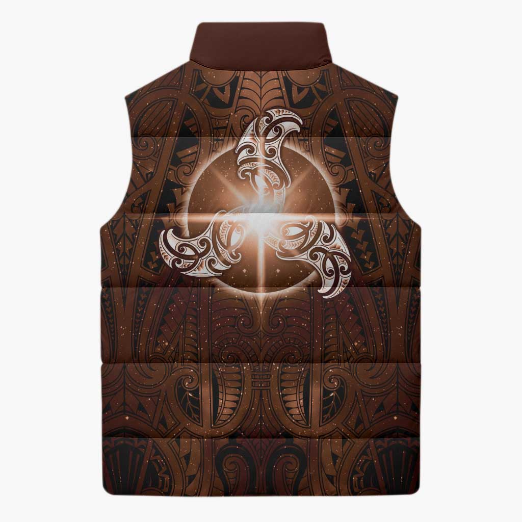 New Zealand Matariki Tupuanuku Sleeveless Puffer Jacket Maori Moko Brown Galaxy