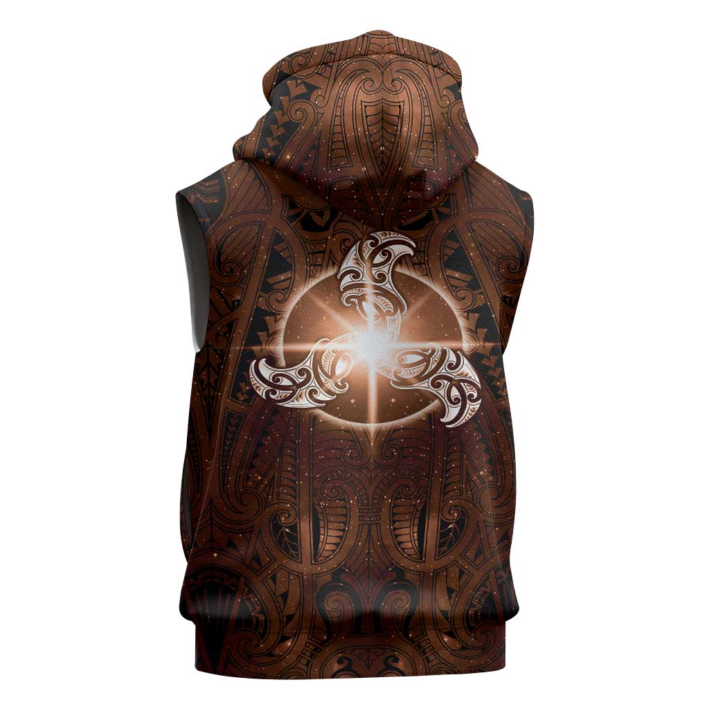 New Zealand Matariki Tupuanuku Sleeveless Zip Hoodie Maori Moko Brown Galaxy LT05 - Polynesian Pride