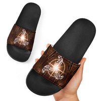 New Zealand Matariki Tupuanuku Slide Sandals Maori Moko Brown Galaxy