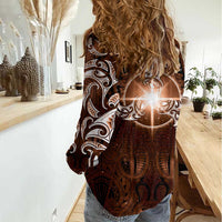 New Zealand Matariki Tupuanuku Women Casual Shirt Maori Moko Brown Galaxy LT05 - Polynesian Pride