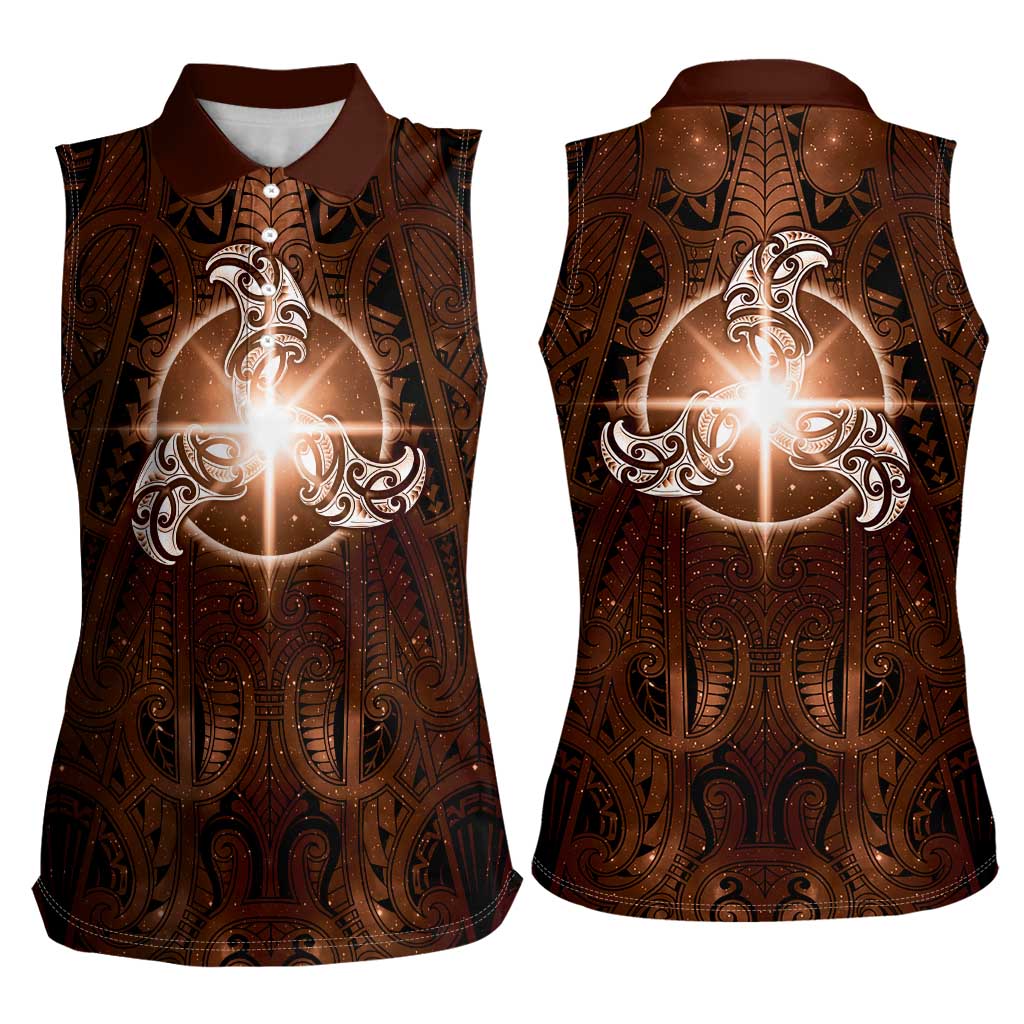 New Zealand Matariki Tupuanuku Women Sleeveless Polo Shirt Maori Moko Brown Galaxy LT05 - Polynesian Pride