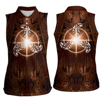 New Zealand Matariki Tupuanuku Women Sleeveless Polo Shirt Maori Moko Brown Galaxy LT05 - Polynesian Pride
