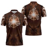 New Zealand Matariki Tupuanuku Zipper Polo Shirt Maori Moko Brown Galaxy LT05 - Polynesian Pride