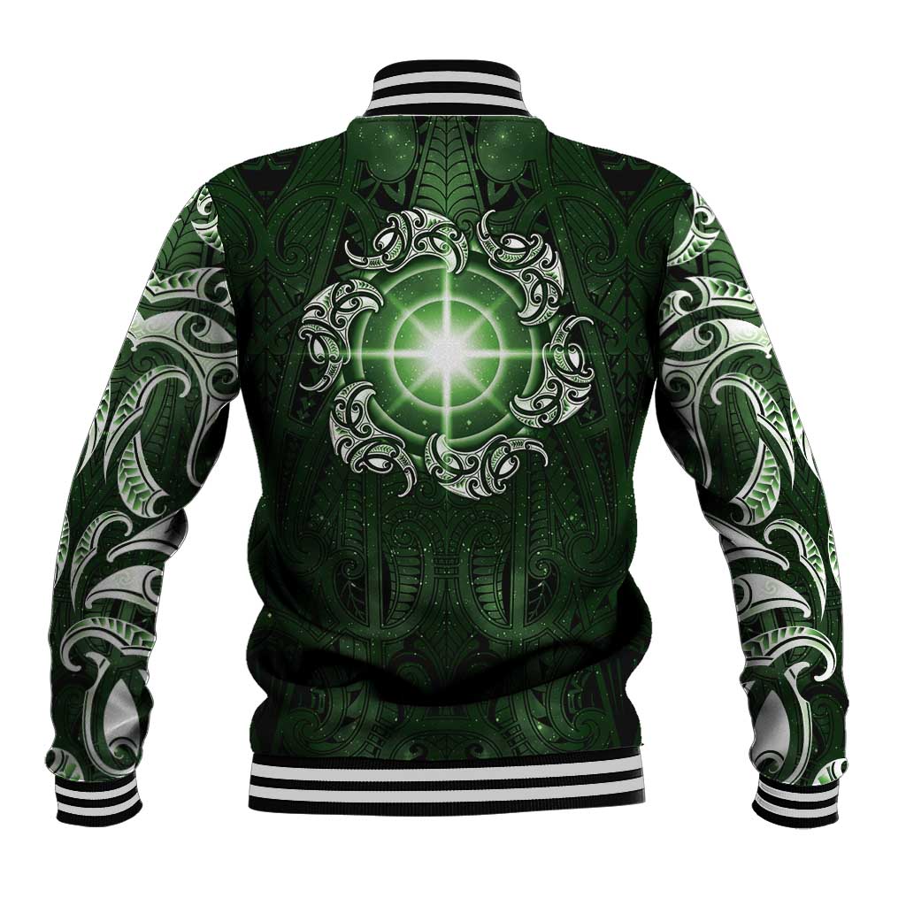 New Zealand Matariki Tupuarangi Baseball Jacket Maori Moko Green Galaxy