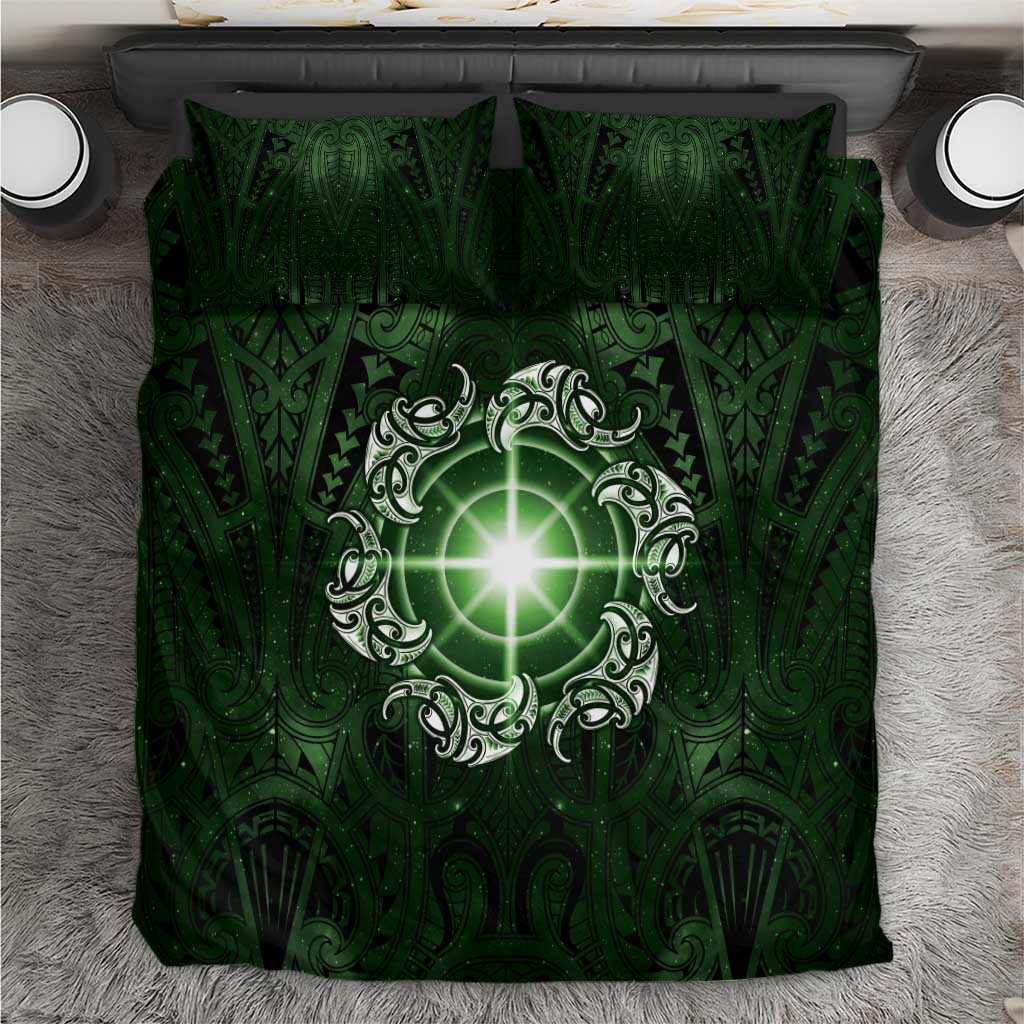 New Zealand Matariki Tupuarangi Bedding Set Maori Moko Green Galaxy