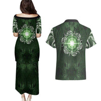 New Zealand Matariki Tupuarangi Couples Matching Puletasi and Hawaiian Shirt Maori Moko Green Galaxy LT05 - Polynesian Pride