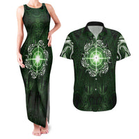 New Zealand Matariki Tupuarangi Couples Matching Tank Maxi Dress and Hawaiian Shirt Maori Moko Green Galaxy LT05 Green - Polynesian Pride
