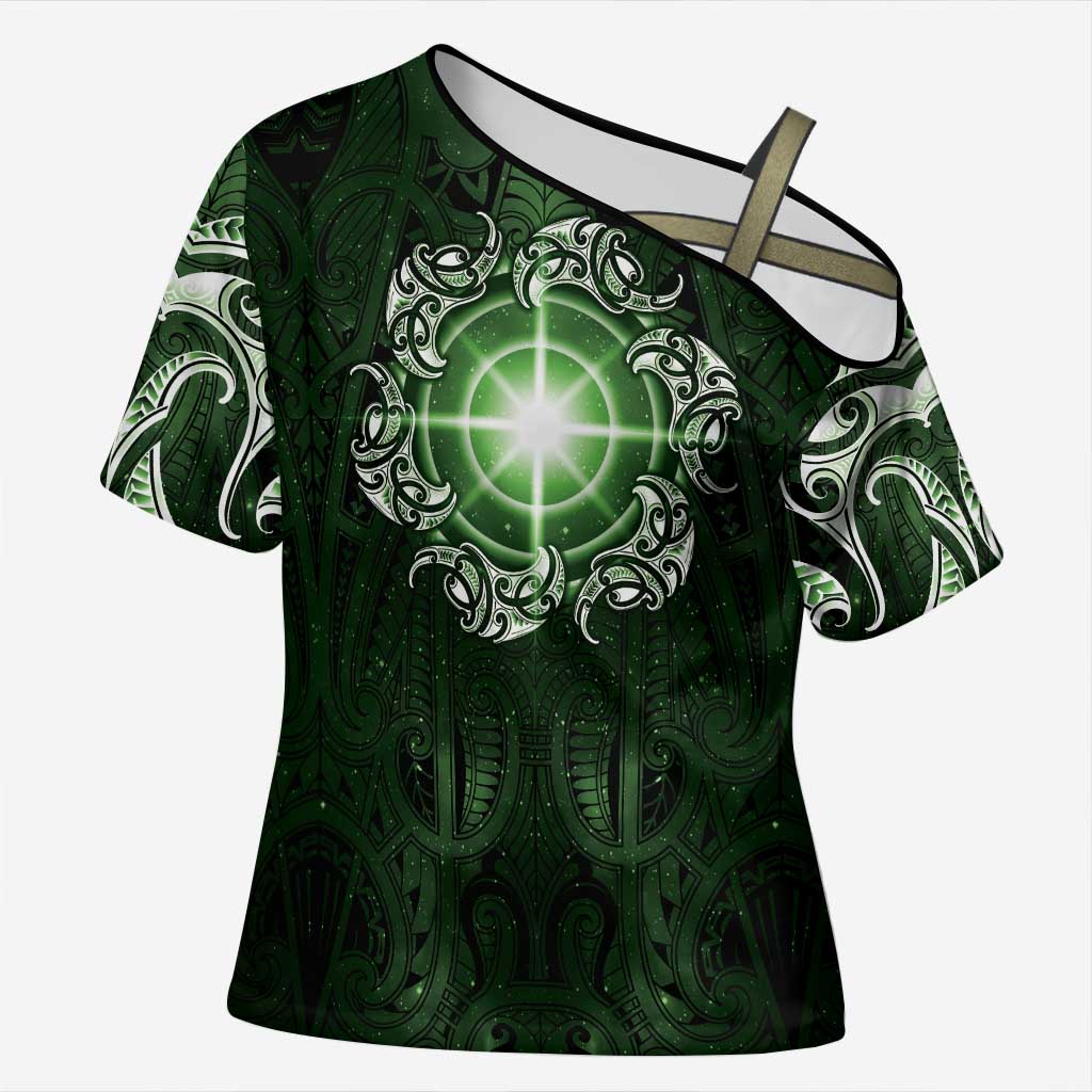 New Zealand Matariki Tupuarangi Cross Shoulder Shirt Maori Moko Green Galaxy