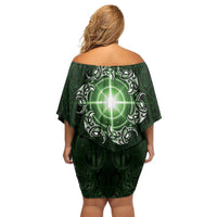 New Zealand Matariki Tupuarangi Family Matching Off Shoulder Short Dress and Hawaiian Shirt Maori Moko Green Galaxy LT05 - Polynesian Pride