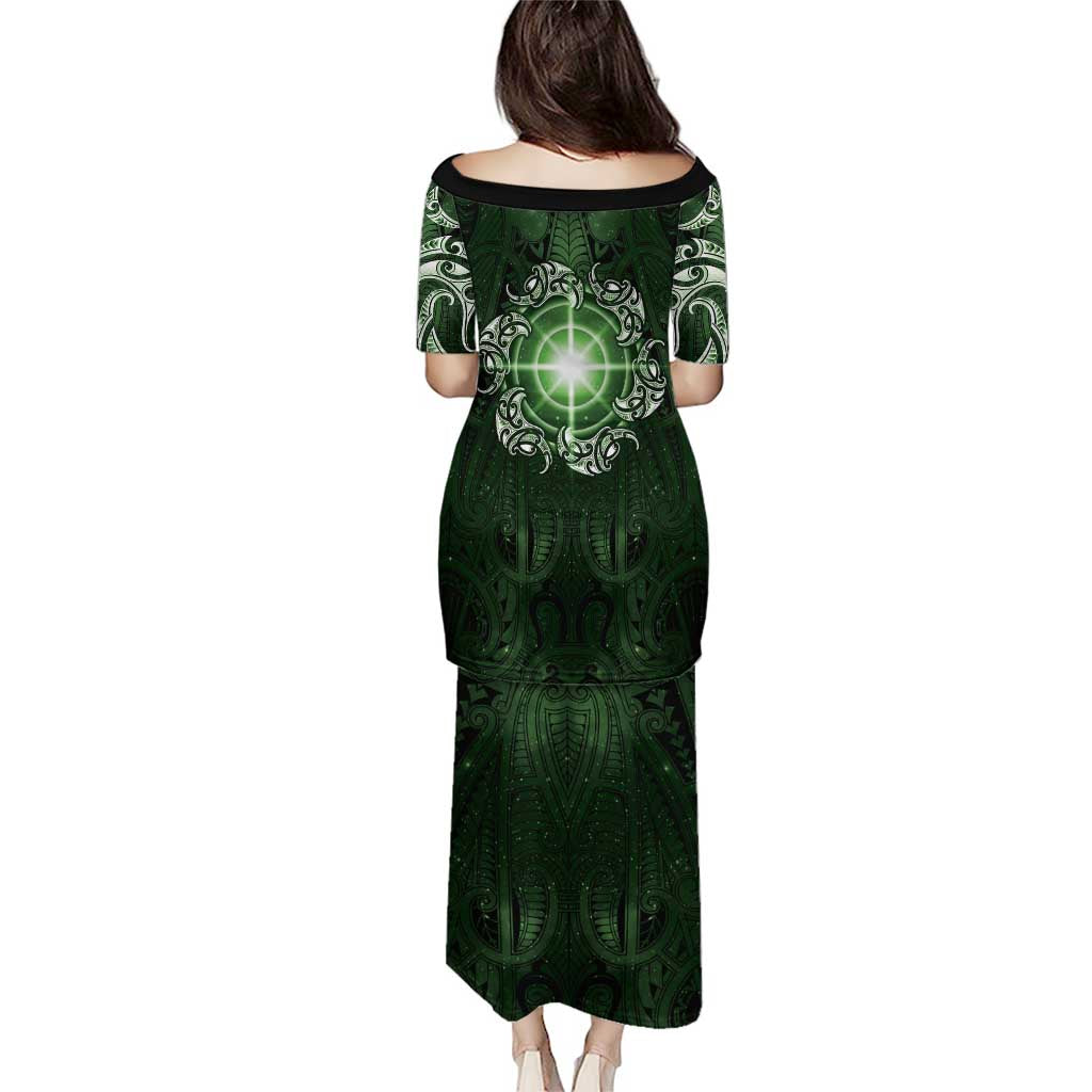 New Zealand Matariki Tupuarangi Family Matching Puletasi and Hawaiian Shirt Maori Moko Green Galaxy LT05 - Polynesian Pride