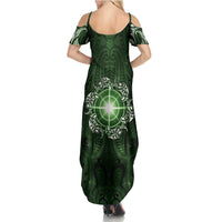New Zealand Matariki Tupuarangi Family Matching Summer Maxi Dress and Hawaiian Shirt Maori Moko Green Galaxy LT05 - Polynesian Pride
