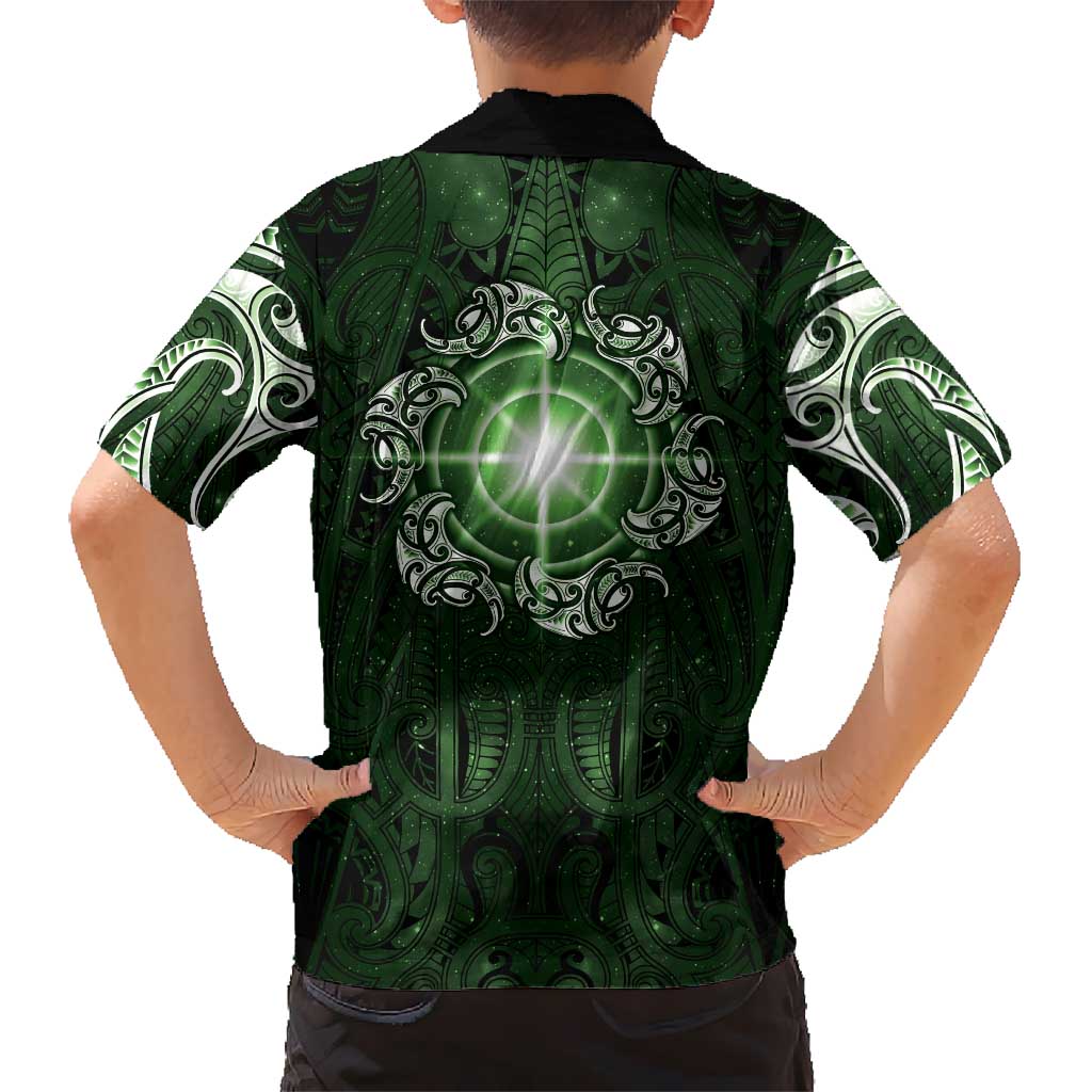 New Zealand Matariki Tupuarangi Family Matching Tank Maxi Dress and Hawaiian Shirt Maori Moko Green Galaxy LT05 - Polynesian Pride