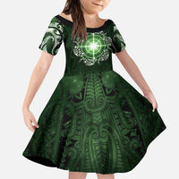 New Zealand Matariki Tupuarangi Family Matching Tank Maxi Dress and Hawaiian Shirt Maori Moko Green Galaxy LT05 Daughter's Dress Green - Polynesian Pride