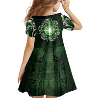 New Zealand Matariki Tupuarangi Family Matching Tank Maxi Dress and Hawaiian Shirt Maori Moko Green Galaxy LT05 - Polynesian Pride