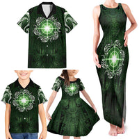 New Zealand Matariki Tupuarangi Family Matching Tank Maxi Dress and Hawaiian Shirt Maori Moko Green Galaxy LT05 - Polynesian Pride