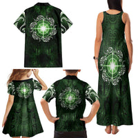 New Zealand Matariki Tupuarangi Family Matching Tank Maxi Dress and Hawaiian Shirt Maori Moko Green Galaxy LT05 - Polynesian Pride