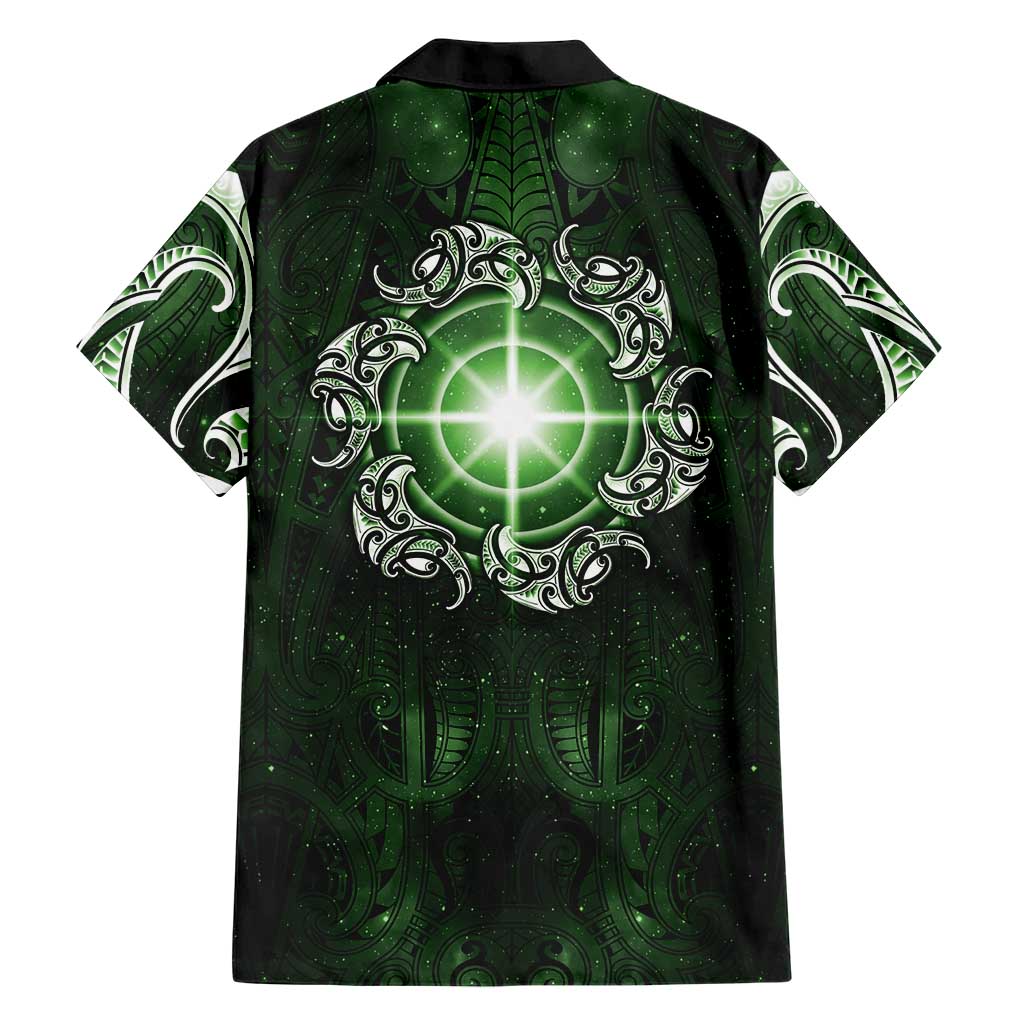 New Zealand Matariki Tupuarangi Family Matching Tank Maxi Dress and Hawaiian Shirt Maori Moko Green Galaxy LT05 - Polynesian Pride