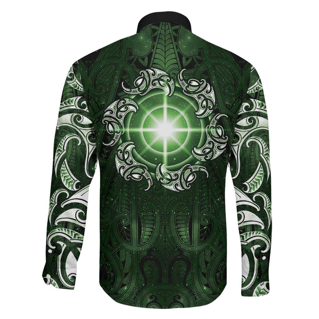 New Zealand Matariki Tupuarangi Family Matching Tank Maxi Dress and Hawaiian Shirt Maori Moko Green Galaxy LT05 - Polynesian Pride