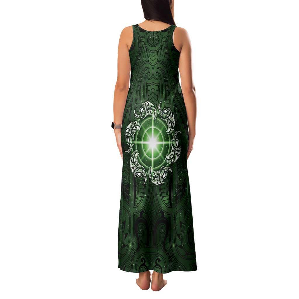 New Zealand Matariki Tupuarangi Family Matching Tank Maxi Dress and Hawaiian Shirt Maori Moko Green Galaxy LT05 - Polynesian Pride