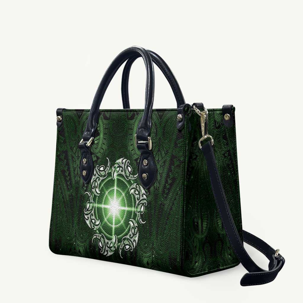 New Zealand Matariki Tupuarangi Leather Bag Maori Moko Green Galaxy