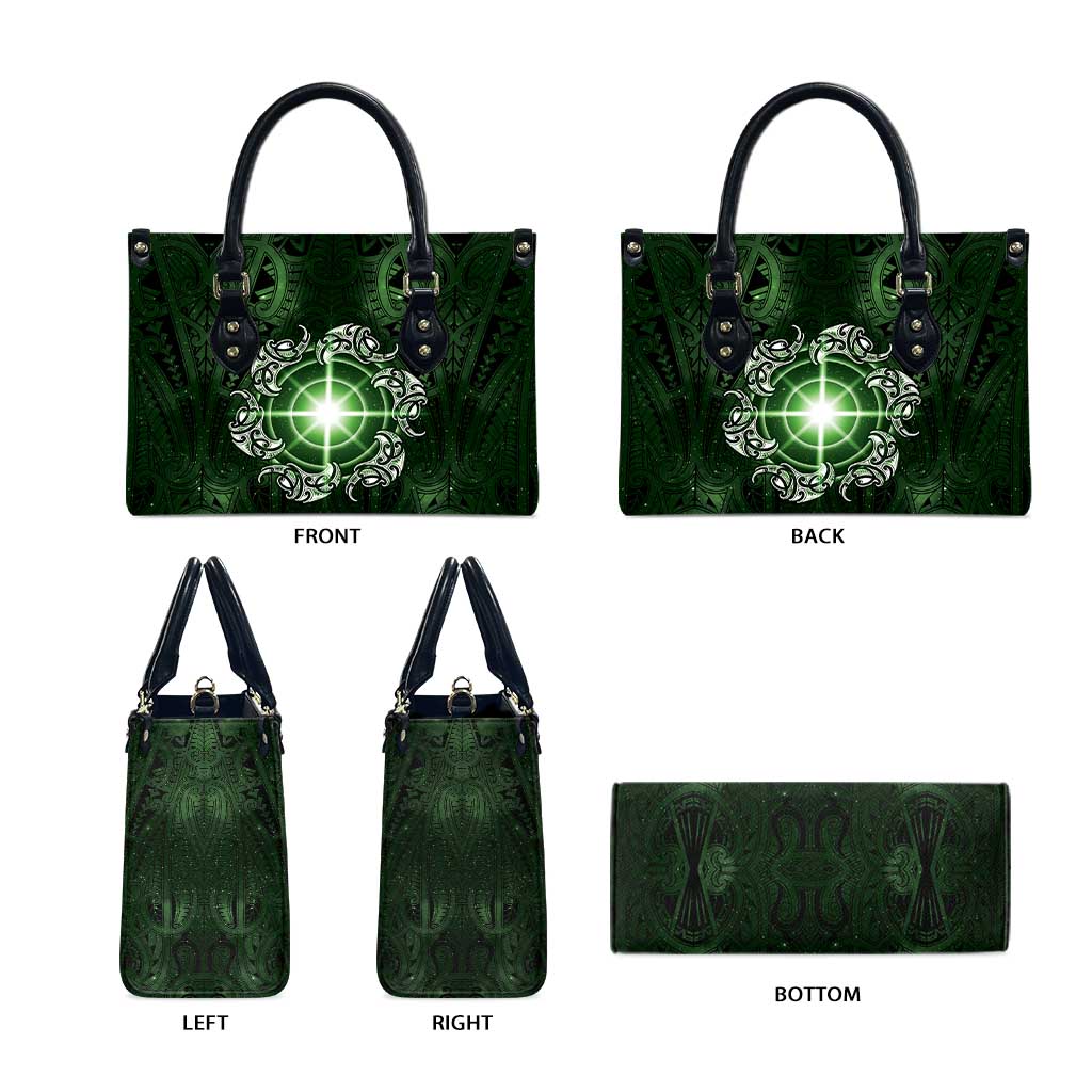 New Zealand Matariki Tupuarangi Leather Bag Maori Moko Green Galaxy