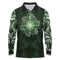 New Zealand Matariki Tupuarangi Long Sleeve Polo Shirt Maori Moko Green Galaxy LT05 Green - Polynesian Pride