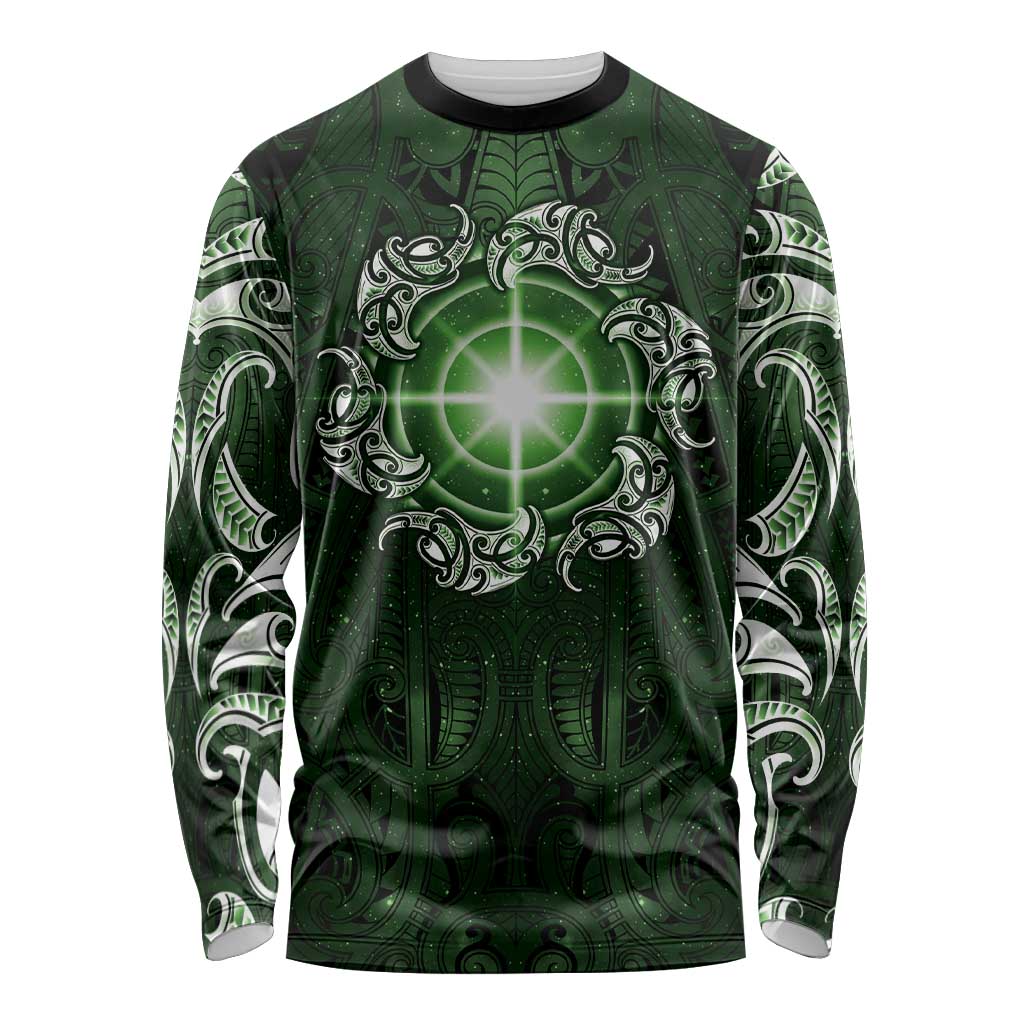 New Zealand Matariki Tupuarangi Long Sleeve Shirt Maori Moko Green Galaxy