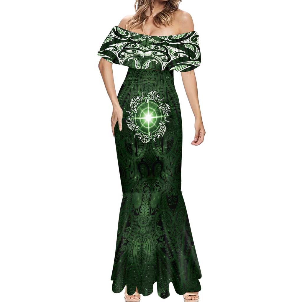New Zealand Matariki Tupuarangi Mermaid Dress Maori Moko Green Galaxy LT05 - Polynesian Pride