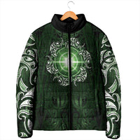 New Zealand Matariki Tupuarangi Padded Jacket Maori Moko Green Galaxy
