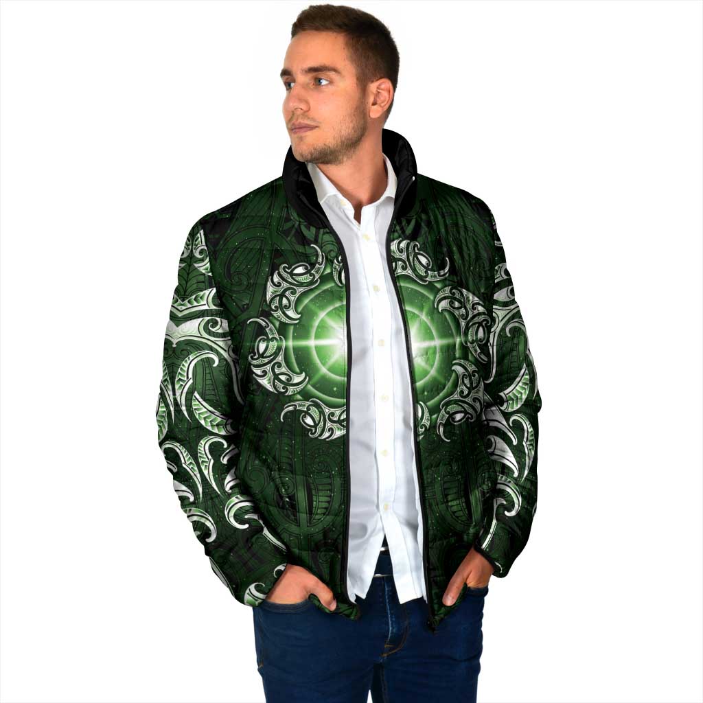 New Zealand Matariki Tupuarangi Padded Jacket Maori Moko Green Galaxy