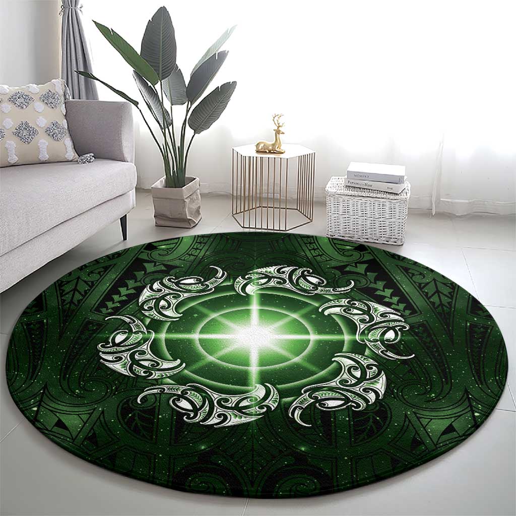 New Zealand Matariki Tupuarangi Round Carpet Maori Moko Green Galaxy