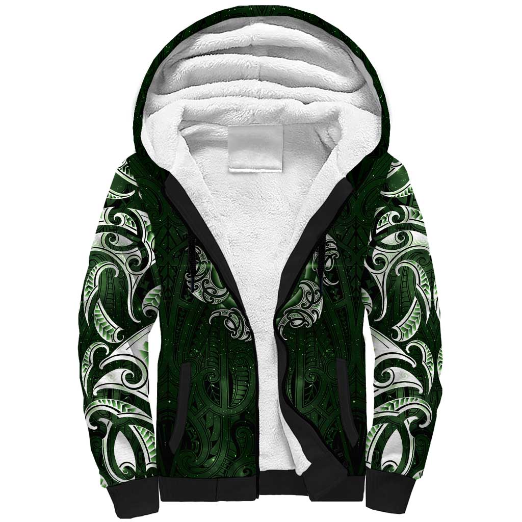 New Zealand Matariki Tupuarangi Sherpa Hoodie Maori Moko Green Galaxy LT05 Unisex Green - Polynesian Pride