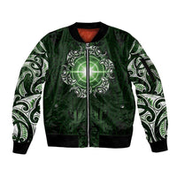 New Zealand Matariki Tupuarangi Sleeve Zip Bomber Jacket Maori Moko Green Galaxy