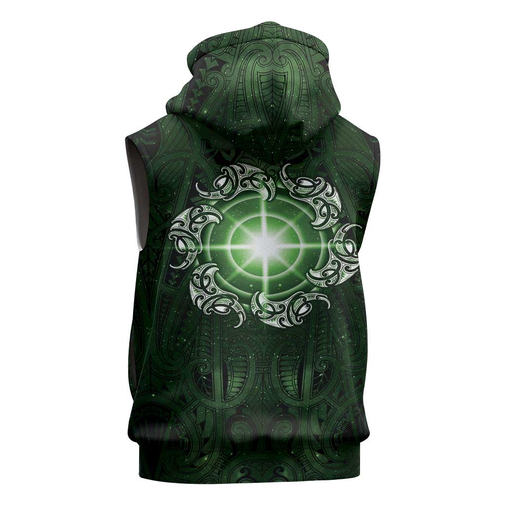 New Zealand Matariki Tupuarangi Sleeveless Hoodie Maori Moko Green Galaxy LT05 - Polynesian Pride