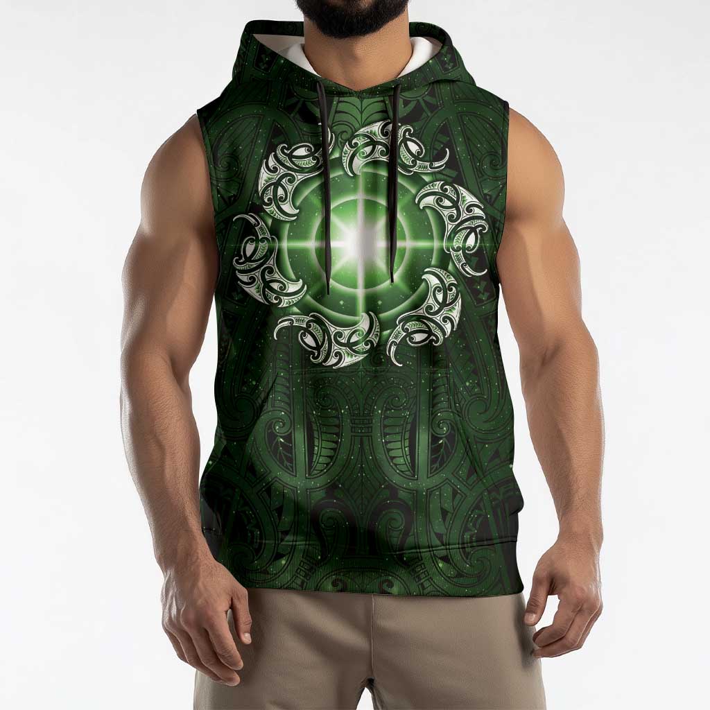 New Zealand Matariki Tupuarangi Sleeveless Hoodie Maori Moko Green Galaxy LT05 - Polynesian Pride
