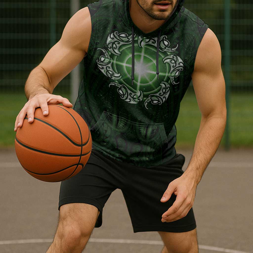 New Zealand Matariki Tupuarangi Sleeveless Hoodie Maori Moko Green Galaxy LT05 - Polynesian Pride