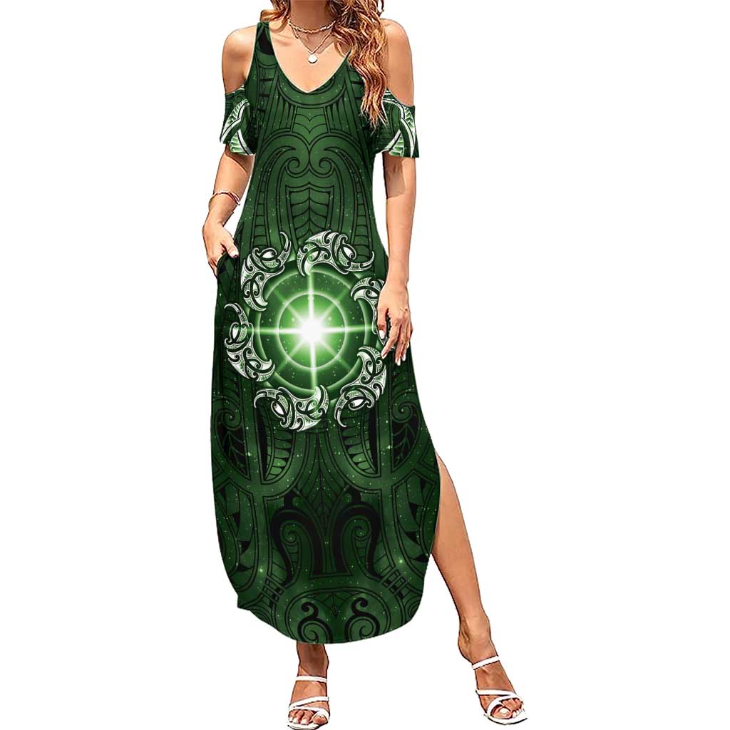 New Zealand Matariki Tupuarangi Summer Maxi Dress Maori Moko Green Galaxy