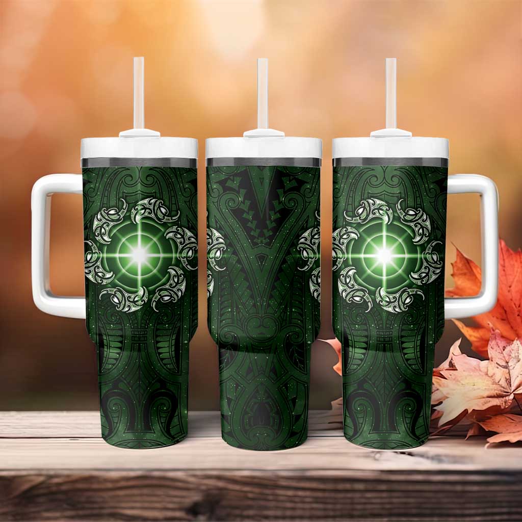New Zealand Matariki Tupuarangi Tumbler With Handle Maori Moko Green Galaxy