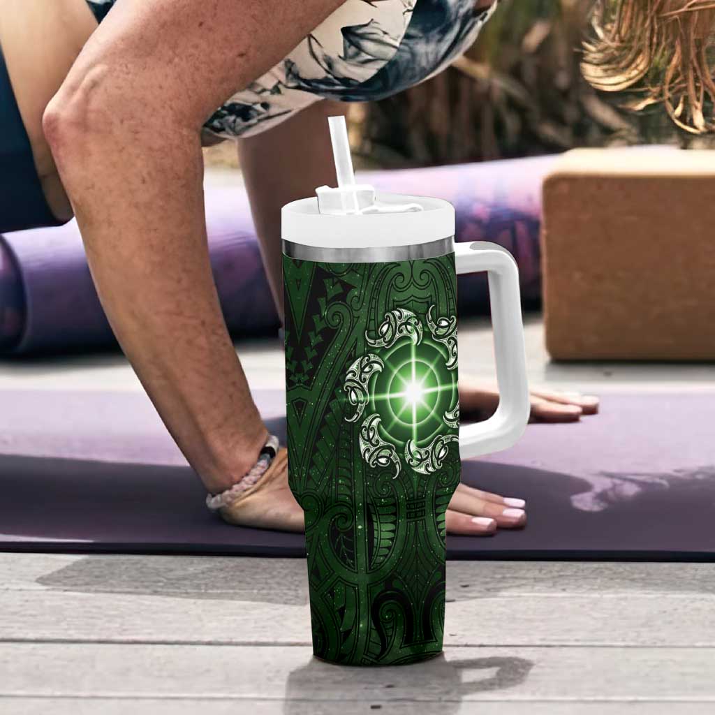 New Zealand Matariki Tupuarangi Tumbler With Handle Maori Moko Green Galaxy
