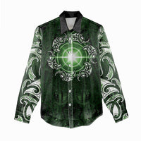 New Zealand Matariki Tupuarangi Women Casual Shirt Maori Moko Green Galaxy LT05 - Polynesian Pride