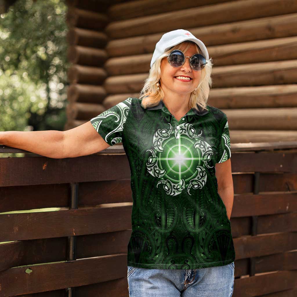 New Zealand Matariki Tupuarangi Women Polo Shirt Maori Moko Green Galaxy LT05 - Polynesian Pride